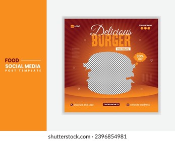 Tasty and hot spicy burger social media post design
