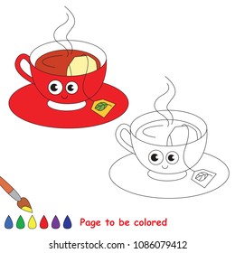 Tasty Hot Tea in Red Cup to be colored, the coloring book for preschool kids with easy educational gaming level.