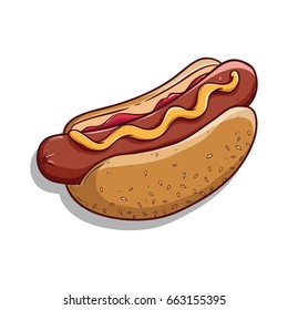 tasty hotdog or fast food using doodle art