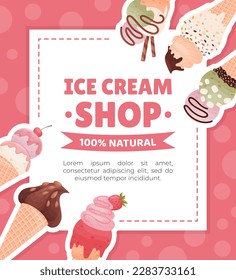 Tasty Ice Cream Banner Design with Frozen Dessert in Waffle Cone Vector Template