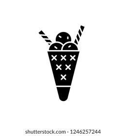Tasty ice cream black icon, vector sign on isolated background. Tasty ice cream concept symbol, illustration 