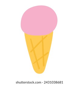 Tasty ice cream cone. Hand drawn vector illustration. Graphic design on white background. Isolated icon.