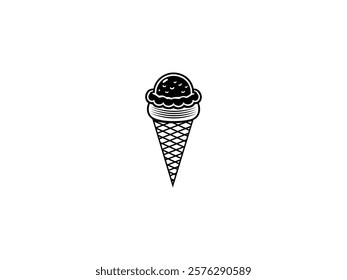 Tasty Ice Cream Cone, Summer Treat, Waffle Cone with Scoop, Isolated Vector Design