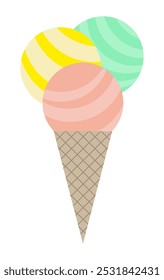 Icono aislado de dibujos animados planos de helado sabroso sobre fondo blanco. Ilustración vectorial. Etiqueta engomada dulce para la comida de la calle, confitería, bar, restaurantes, bocadillos.