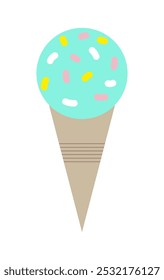 Icono aislado de dibujos animados planos de helado sabroso sobre fondo blanco. Ilustración vectorial. Etiqueta engomada dulce para la comida de la calle, confitería, bar, restaurantes, bocadillos.