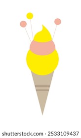 Icono aislado de dibujos animados planos de helado sabroso sobre fondo blanco. Ilustración vectorial. Etiqueta engomada dulce para la comida de la calle, confitería, bar, restaurantes, bocadillos.