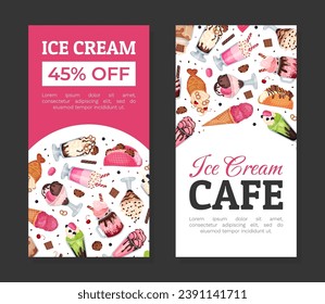 Tasty Ice Cream Food Banner Design with Frozen Dessert Vector Template