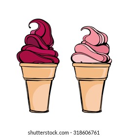 tasty ice cream isolated on white background. Ice cream poster.Illustrations for dessert menu and other food designs. Illustration for design and advertising. Can be used as a logo, banner.