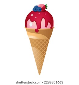 Tasty ice cream and melted pink syrup with strawberry flavor. 
Summer sweetness. Idea for poster, postcard, t-shirt