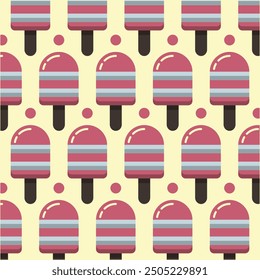 Tasty Ice Cream Pattern Background vector design template, fresh ice cream on stick with yellow background