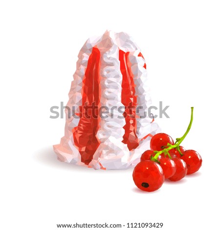Tasty ice cream with red currant jam. Coolness and freshness. Symbols of berries. Elements for label design. Vector illustration. Berries ingredients in triangulation technique. Ice cream low poly.