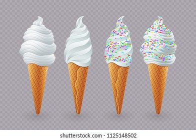 Tasty ice cream with vanilla in a waffle cup. Vector stock image. art