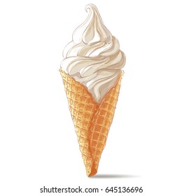 tasty ice cream  in waffle cone color. Vector illustration. Isolated objects on a white background
