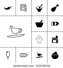 Tasty icon. collection of 13 tasty filled and outline icons such as sausage, baby food, ice cream, bowl, porridge, pepper, milkshake. editable tasty icons for web and mobile.