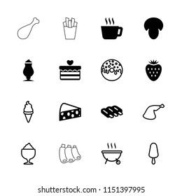 Tasty icon. collection of 16 tasty filled and outline icons such as sausage, mushroom, tea, milkshake, cheese, strawberry, ice cream. editable tasty icons for web and mobile.