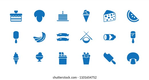Tasty icon. collection of 18 tasty filled icons such as sausage, mushroom, banana, ice cream, ice cream on stick, asian food. editable tasty icons for web and mobile.