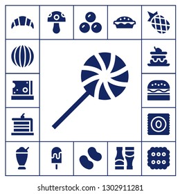  tasty icon set. 17 filled tasty icons.  Simple modern icons about  - Croissant, Candy, Cheese, Sweet, Cake, Burger, Milkshake, Mushroom, Ice cream, Chocolates, Sauces, Pineapple