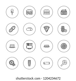 Tasty icon set. collection of 16 outline tasty icons with bread, cake, burger, chocolate, cream, hamburger, hot dog, ice cream, lollipop, mushroom, noodle soup, noodles icons.