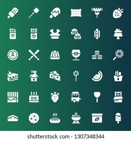 tasty icon set. Collection of 36 filled tasty icons included Ice cream, Cream, Bowl, Bread, Cookies, Chocolate, Lollipop, Ice cream cart, Strawberry, Birthday cake, French fries
