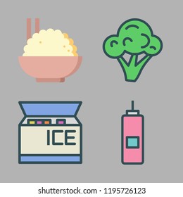 tasty icon set. vector set about vinegar, broccoli, ice cream and rice icons set.