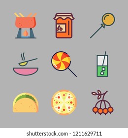tasty icon set. vector set about soup, jam, lollipop and fondue icons set.