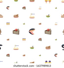 tasty icons pattern seamless. Included editable flat Pasta, mussel, starters, chicken, dessert, Soup, smoked fish, eel, baked fish icons. tasty icons for web and mobile.