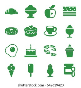 Tasty icons set. set of 16 tasty filled icons such as baby food, cake with one candle, ice cream in can, donut, pizza, milkshake, coffee cup, croissant, apple, heart lock