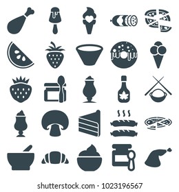 Tasty icons. set of 25 editable filled tasty icons such as baby food, pizza, milkshake, meat leg, strawberry, ice cream, sausage, bowl, asian food, watermelon, mushroom, cake
