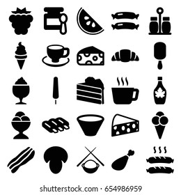 Tasty icons set. set of 25 tasty filled icons such as sausage, mushroom, mulberry, cheese, baby food, ice cream on stick, ice cream ball, maple syrup, milkshake