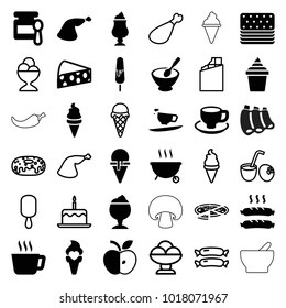 Tasty icons. set of 36 editable filled and outline tasty icons such as baby food, tea, ice cream, ice cream in can, coffee cup, meat leg, sausage, cheese, barbeque