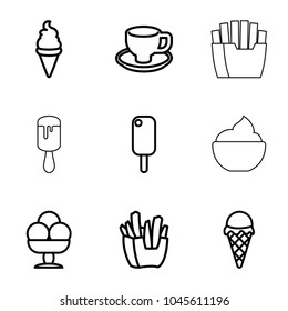 Tasty icons. set of 9 editable outline tasty icons such as ice cream, french fries, coffee cup, ice cream on stick