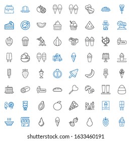 tasty icons set. Collection of tasty with frozen yogurt, strawberry, pear, ice cream, meat, soup, smore, orange, papaya, sweets, candy, cream. Editable and scalable tasty icons.