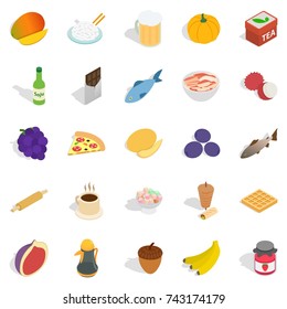 Tasty icons set. Isometric set of 25 tasty vector icons for web isolated on white background