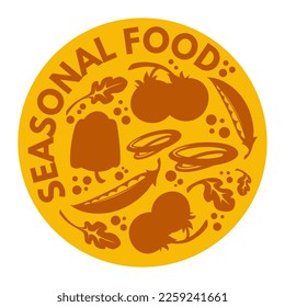 Tasty ingredients for dieting and nourishment, seasonal food eating and nutrition. Bell pepper and herbs, pas and beans, condiments. Label or emblem, logotype for package, vector in flat style