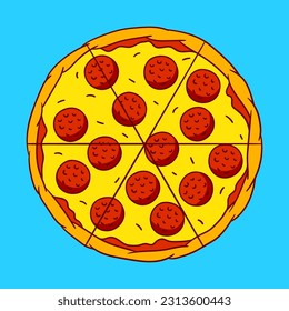 Tasty Italian pizza cut. Delicious fast food meal. Illustration for cafe menu.