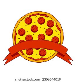 Tasty Italian pizza. Delicious fast food meal. Illustration for cafe menu.