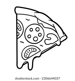 Tasty Italian pizza slice. Delicious fast food meal. Illustration for cafe menu.