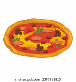 Tasty italian pizza.Vector illustration,Pizza related pictures kinds of pizza on board, logos, italian cook and pizza delivery. Thinly sliced pepperoni is a popular pizza topping pizzerias.