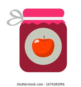 Tasty jar with apple. Clean modern jam. Vector isolated image and collection with label on flat design. EPS 10