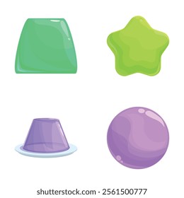 Tasty jelly icons set cartoon vector. Colorful gummy and jelly candy. Sweet food, dessert