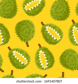 Tasty juicy Durian. Seamless pattern. Yellow Background, wallpaper.  Perfect for prints