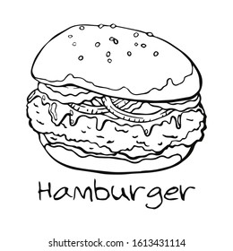 Hand Drawn Burger Outline Black White Stock Vector (Royalty Free ...