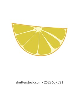 Tasty juicy slice of lemon isolated on white background. Hand drawn vector flat doodle colored illustration. Ingredient for desserts, juice, fruit icon, citrus flavor