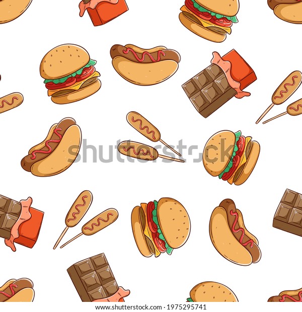 Tasty Junk Food Seamless Pattern Burger Stock Vector Royalty Free