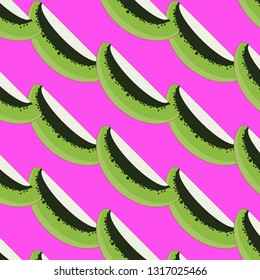 Tasty kiwi seamless pattern on the bright neon background. Vector illustration.