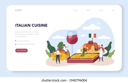 Tasty lasagna web banner or landing page. Italian delicious cuisine