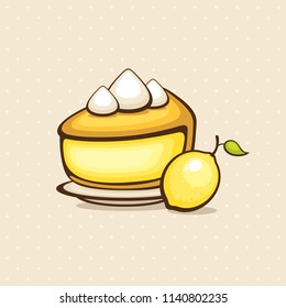 Tasty lemon pie with meringue vector illustration. Traditional homemade dessert. Sweet cake for decoration bakery, menu and logo. Cute food.