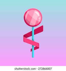 Tasty lollipop, bright vector candy on soft background