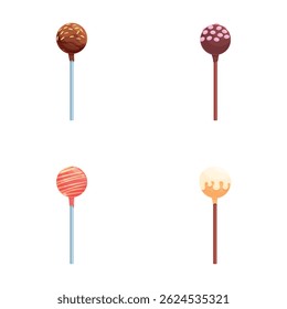 Tasty lollipop icons set cartoon vector. Round multicolored candy on stick. Sweet food