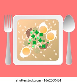 tasty and look delicious Mush with pork ball liver and eggs, Vector illustration design element